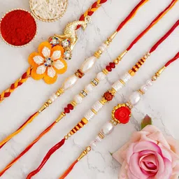lomoniya Rudraksh Simple Rudraksha Rakhi Set Of 5 Mauli Thread Chawal Roli Pack Set-picture-28