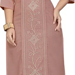 Women Embroidered Cotton Blend Straight Kurta-image-0