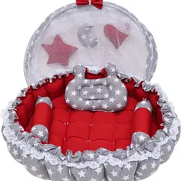 ad global Multicolor 3 Pillow with Mosquito Protection Net & Round Shape Cotton Baby Bed CONVERTIBLE NA image 1