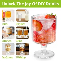 aanami (Pack of 2) Ribbed Glasses, Vertical Stripe Stemmed Glassware, Origami Style Water Goblets Glass Set Wine Glass image 4