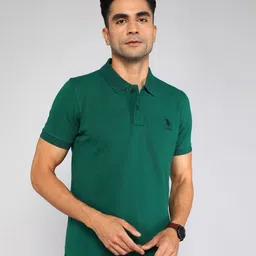 u.s. polo assn. Men Solid Polo Neck Pure Cotton Green T-Shirt-picture-25