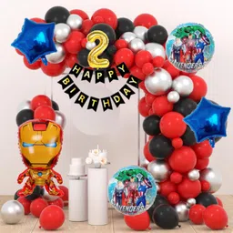 aoes Iron-Man 2nd Birthday Balloon Decoration | Red Black Silver Balloon Garland Kit-picture-48