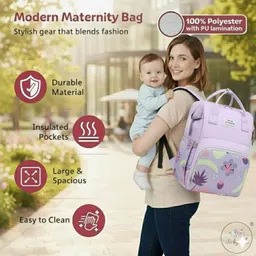 baby holic Baby Diaper Bag for Mothers | Black Maternity Backpack with Teddy Design TRAVELLING DIAPER BAG image 3