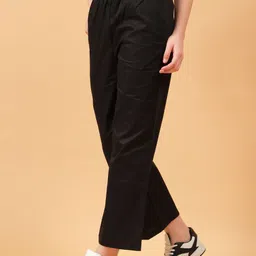 vastiram Women Flared Black Pure Cotton Trousers image 3