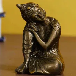 ecraftindia Brown Metal Metallic Antique Color Resting Buddha On Knee-picture-15