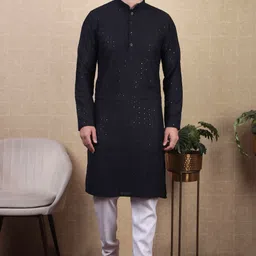 koshin Men Paisley, Embroidered Cotton Blend Straight Kurta-picture-36