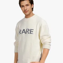 rare rabbit Men Solid Crew Neck White Sweater image 5