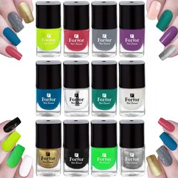forfor Long Stay Trendy Glossy Finish Nail Polish |Safe & Fast Dry |Nail Art Combo of12 Neon ,Pink ,Grey ,Purple,Blue,Transparent,Green,White,Golden,Black ,Green,Silver-picture-13