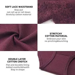 nicsy Women’s Underwear Cotton Lace Panties for Women, Soft Ladies Lace Trim Underwear, Hipster, Briefs, Mid Waist Bikini Panty image 4