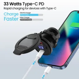 portronics Spark Phone Charger for Scooters & Motorcycles, 33W Type C, 22.5W USB 3 A Bike Mobile Charger image 4
