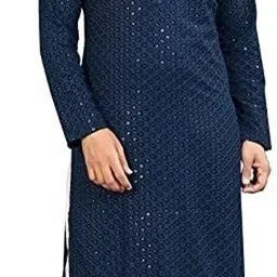 houseofcommon Men Chikan Embroidery Chiffon Straight Kurta image 3
