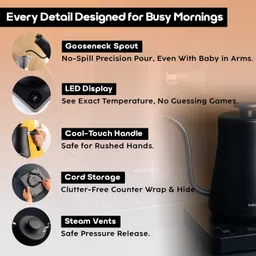 instacuppa Electric Gooseneck Kettle | 40-100°C Temp Control, Built-in Timer, Auto Shut-Off Electric Kettle image 4