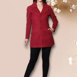 troo blue Women Solid Double Breasted Casual Blazer image 1