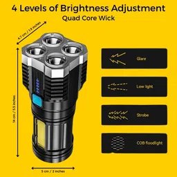 zebra vibes enterprises 4 in 1 Flashlight With Battery Indicator High Power Long battery Torch image 3