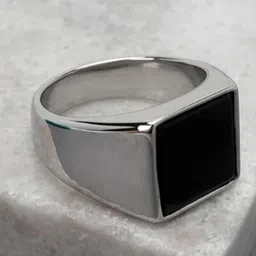 adhrit Vedansh Enterprises Stylish Silver,Gold&Titanium Plated Black Onyx Rings Alloy Onyx Sterling Silver Plated Ring image 4