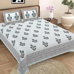 baithak krafts Multicolor Floral 300 TC Cotton Floral Single Sized Bedsheet With 1 Pillow Covers-picture-33
