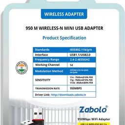 Zabolo Wifi Adapter 950 mbps (Zb-03) USB Adapter image 5