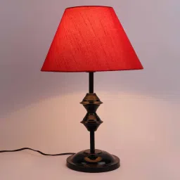 Red Fabric Shade Table Lamp with Black Base by BrightDaisy image 3
