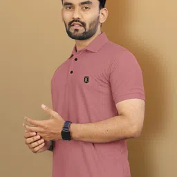 vebnor Men Solid Polo Neck Polyester Pink T-Shirt image 3