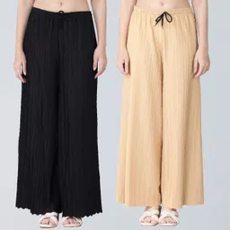 irha Pack of 2 Women Regular Fit Black, Cream Polyester Trousers-picture-27