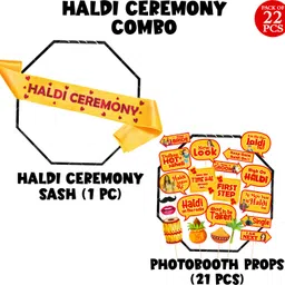 zyozi 21 Pcs Haldi Props for Photoshoot With 1 Pc Haldi Ceremony Sash for Wedding Photo Booth Board image 2