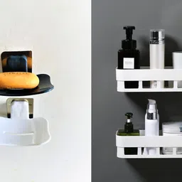 hxoset 4PCS(2 BATHROOM SOAP HOLDER + 2 BATHROOM SOAP STAND Home Kitchen Bathroom Rack Plastic Wall Shelf-picture-12