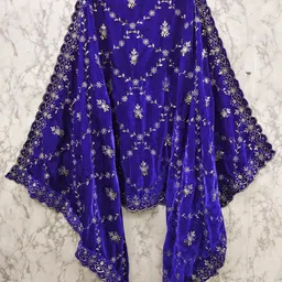 tathastufab Velvet Embroidered Blue Women Dupatta image 4
