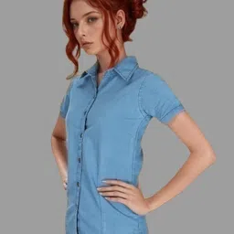houseofcommon Women Regular Fit Solid Button Down Collar Casual Shirt image 3