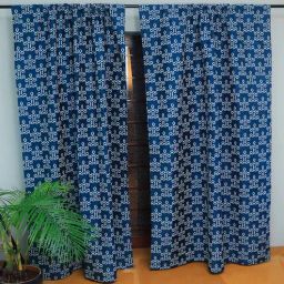 zeba Dark Blue Abstract Cotton 7.5 Ft Blackout Rod Pocket Door Curtain-picture-35