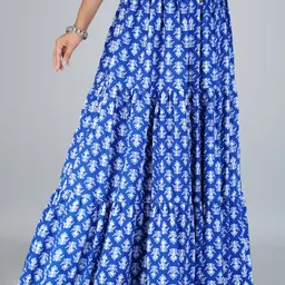 kastoori collection Women Floral Print Tiered Blue Skirt-picture-24