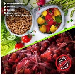 aaradhya Premium Fridge Vegetable and Fruit Reusable Net Bag (Multicolor) Pack of 12 Grocery Bags image 3