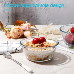 magicmoon Glass Dessert Bowl Round Bowl, Flat Bottom Cereal Soup Ice Cream Bowl, Small Preparation Bowl image 5