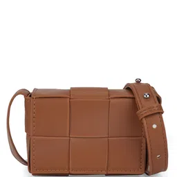 Globus Women Tan Allover Layered Panel Structure Small Party Sling Bag-picture-18
