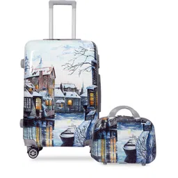Polo Class Set Of 2 Blue & White Printed Trolley Bag With Vanity Bag-picture-14