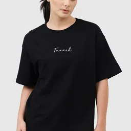 fuaark Women Solid Round Neck Pure Cotton Black T-Shirt-picture-19