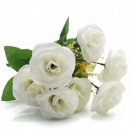 duggu item White Artificial Roses Flower Bunch for Home Decor White Rose Artificial Flower image 4