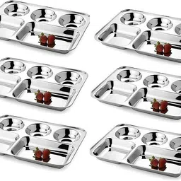 silverking STAINLESS STEEL BHOJAN THALI / DINNER / BREAKFAST / LUNCH PLATES SET OF 6 Dinner Plate-picture-46