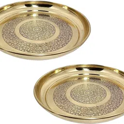 a & h enterprises Brass Dinner Full Plate / Thali For Pooja & Dining ,27 cm Each - 2 Pieces Dinner Plate-picture-28