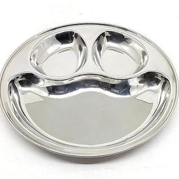 sonanshi Stainless Steel Round 3 in 1 Compartment Lunch/Dinner Plate Smiley Shape Sectioned Plate-picture-40