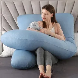 ag pro comfort Polyester Fibre Pregnancy Pillow Pack of 1 Solid, Stripes J-Shaped Pregnancy Pillow | Full Body Support with Removable Washable Cover image 2
