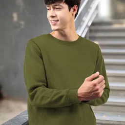 rae zone Men Solid Round Neck Pure Cotton Dark Green T-Shirt-picture-16