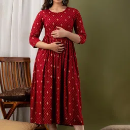 Mialo fashion Printed Flared Midi Maternity Dress-image-25