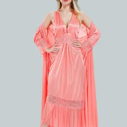Be You Floral Lace V-Neck Satin Night Dress With Robe-image-38