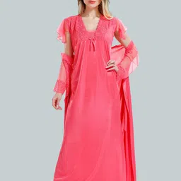 Be You V-Neck Satin Nightdress With Robe-image-96