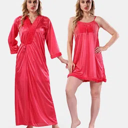 Be You Square Neck Lace Up Details Satin Maxi Nightdress With Robe-image-35