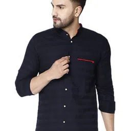 FUBAR Slim Fit Horizontal Striped Band Collar Roll-Up Sleeves Casual Shirt-picture-28