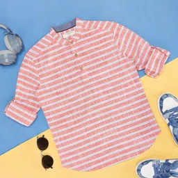 Pantaloons Junior Boys Horizontal Stripes Mandarin Collar Long Sleeves Cotton Casual Shirt-image-47