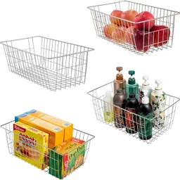 smart slide Stainless Steel Stainless Steel Multipurpose Use Wire Storage Basket With Handle (Pack of 4) Storage Basket-picture-26