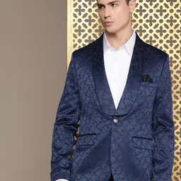 house of pataudi Men Self Design Single Breasted Party Blazer image 3