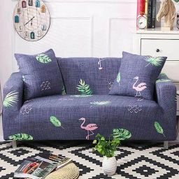 house of quirk Blue Polyester Printed 118x18 Flexible Stretch 4 Seater Sofa Slipcover-picture-16